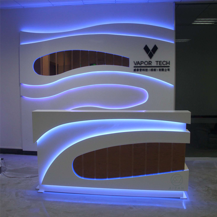 Modern office reception desk with decoration wall