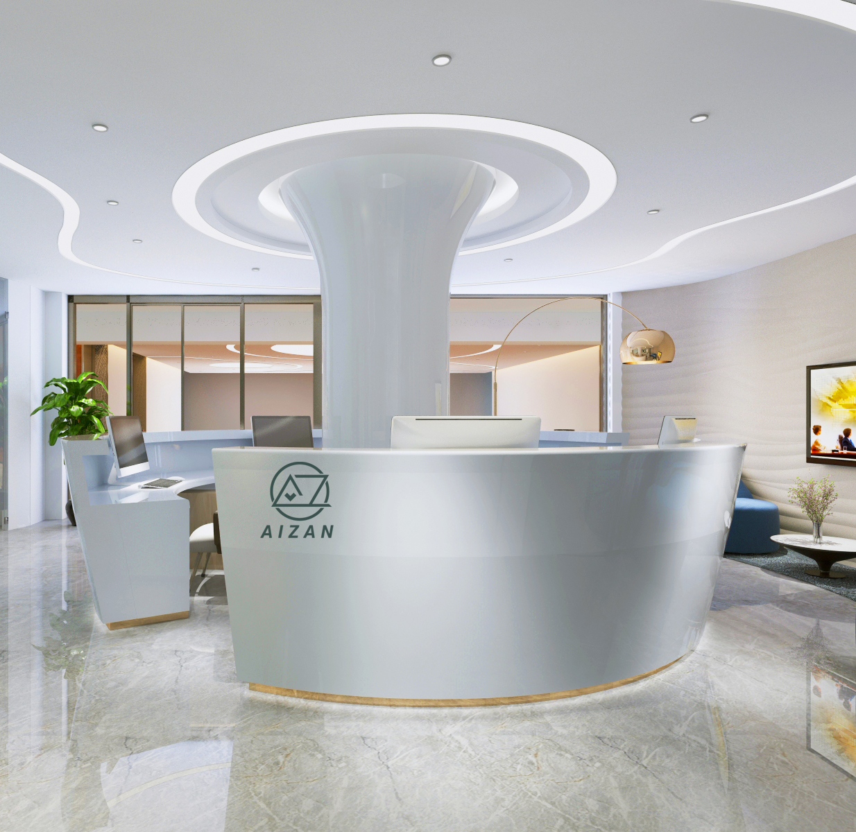 High Gloss Solid Surface Fitness Center University airport Round shaped Reception Desk