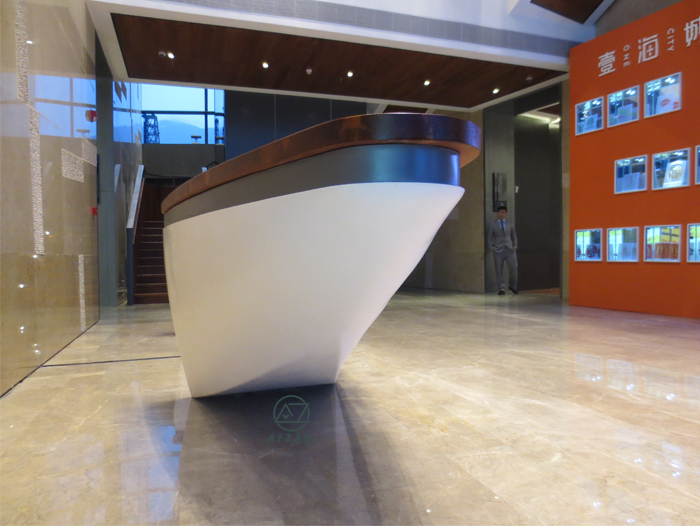 Modern hotel reception desk lobby information counter boat shaped