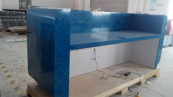 Artificial stone countertop fancy blue reception desk with custom logo