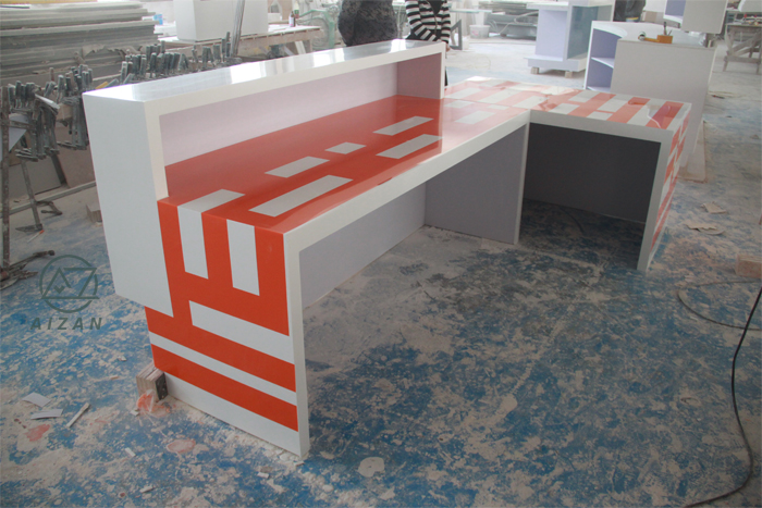 L shape office reception desk artificial stone countertop front desk