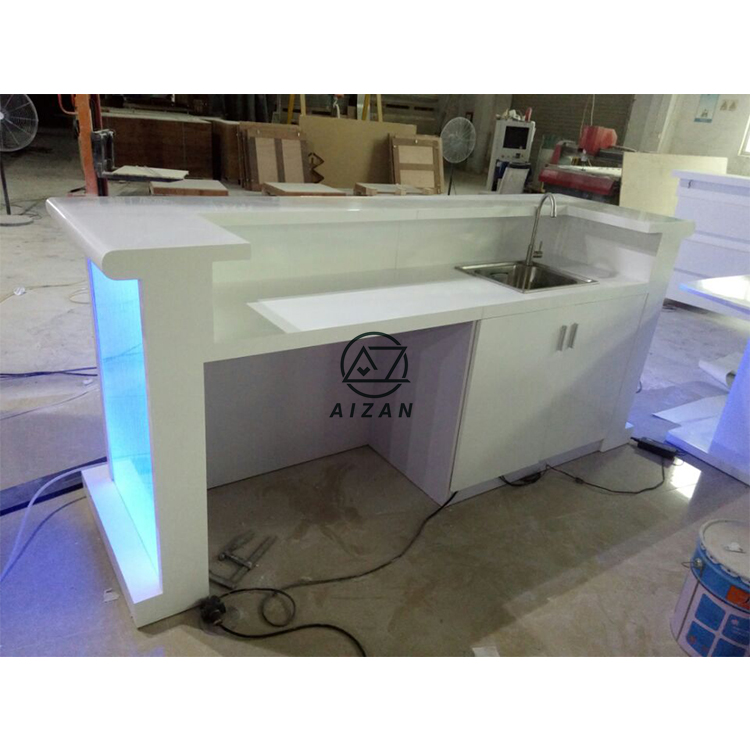 Modern blue bar counter with tempered glass
