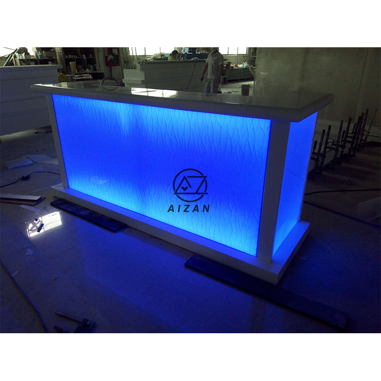 Modern blue bar counter with tempered glass