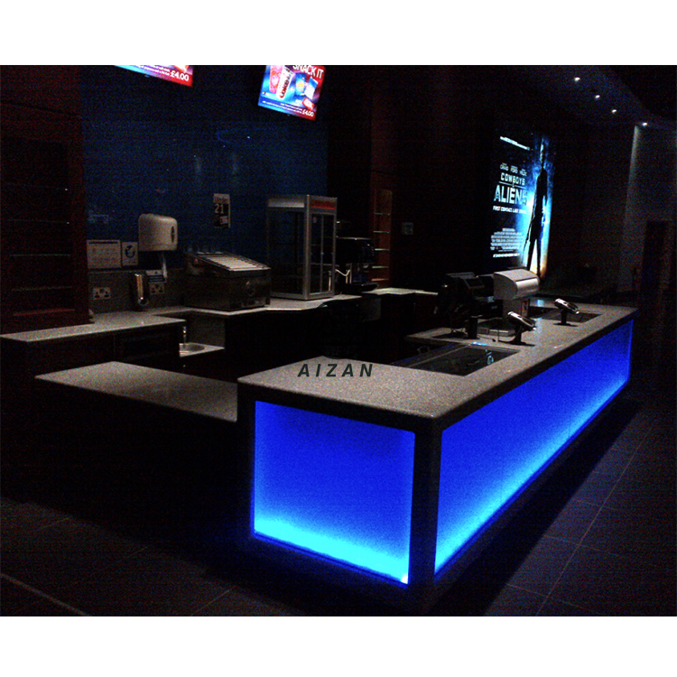 Artificial stone top cinema reception bar counter with led lighting