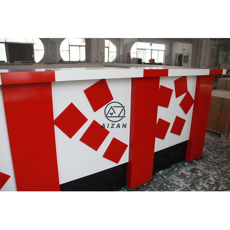 Modern restaurant bar counter red solid surface countertop