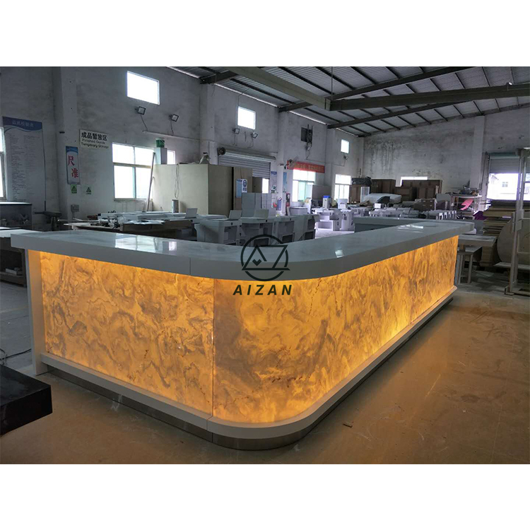 Translucent marble stone countertop restaurant bar counter with led lighting