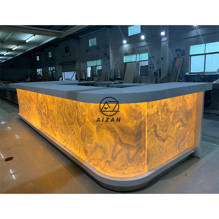 Translucent marble stone countertop restaurant bar counter with led lighting