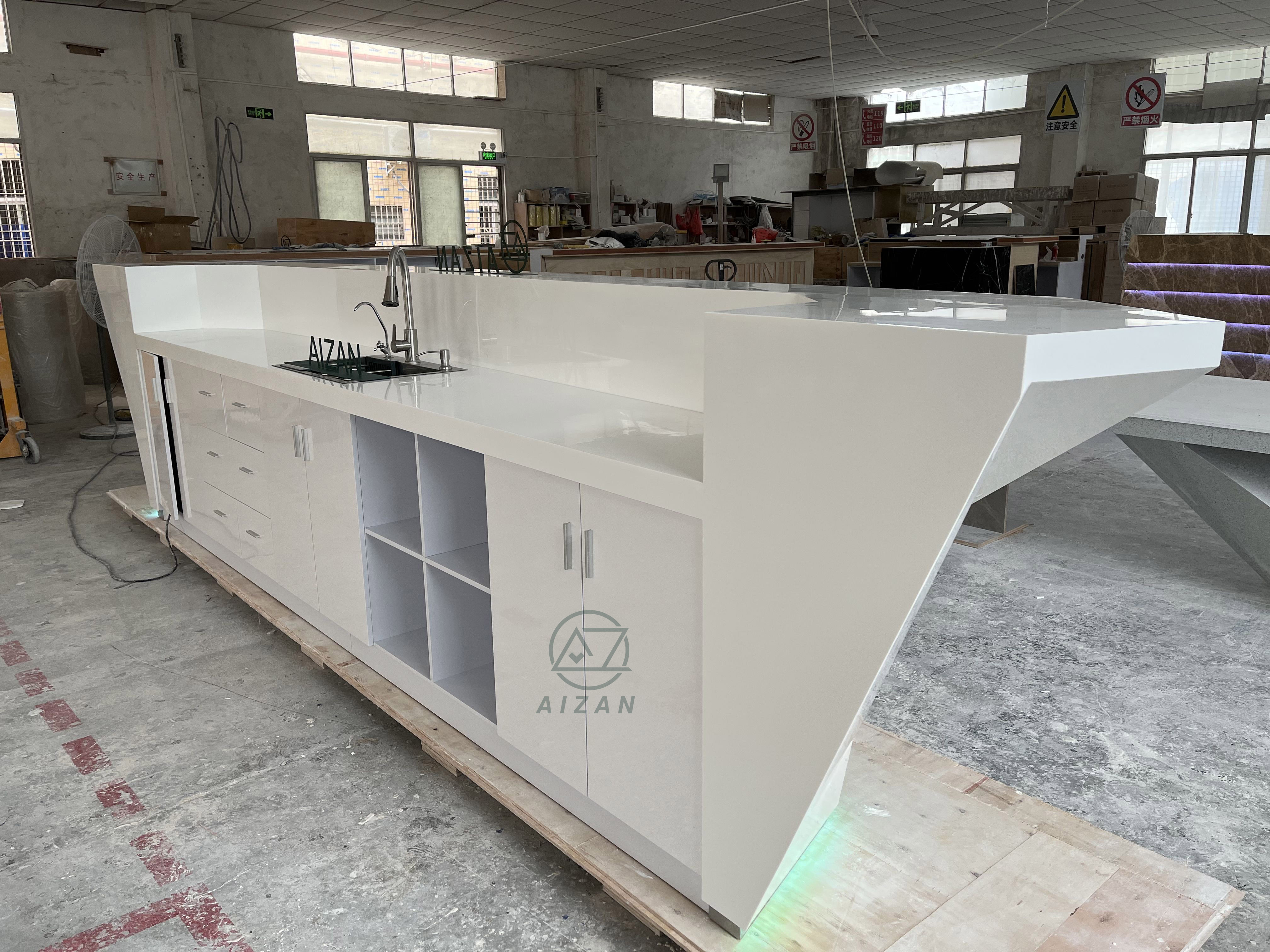 Boat shaped bar counter modern white nightclub bar counter with wine cabinet
