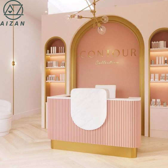 Pink color reception desk beauty salon spa reception counter custom design